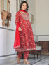 Red Pure Cotton Floral Printed Yoke Embroidered A-line Kurta Set